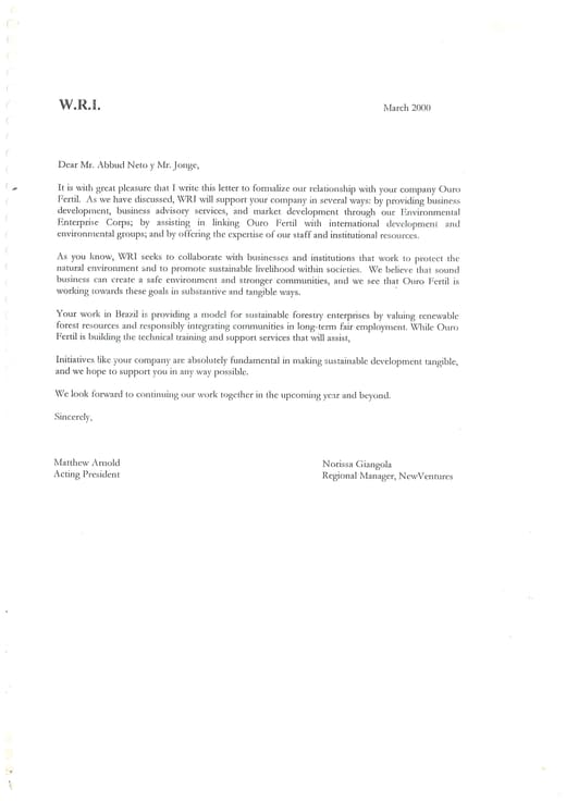 Carta do World Resources Institute de março de 2000