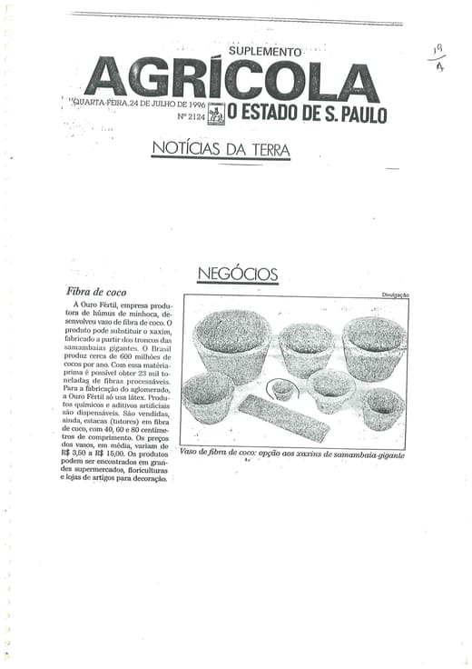Suplemento Agrícola do Estado de S. Paulo de 24 de julho de 1996