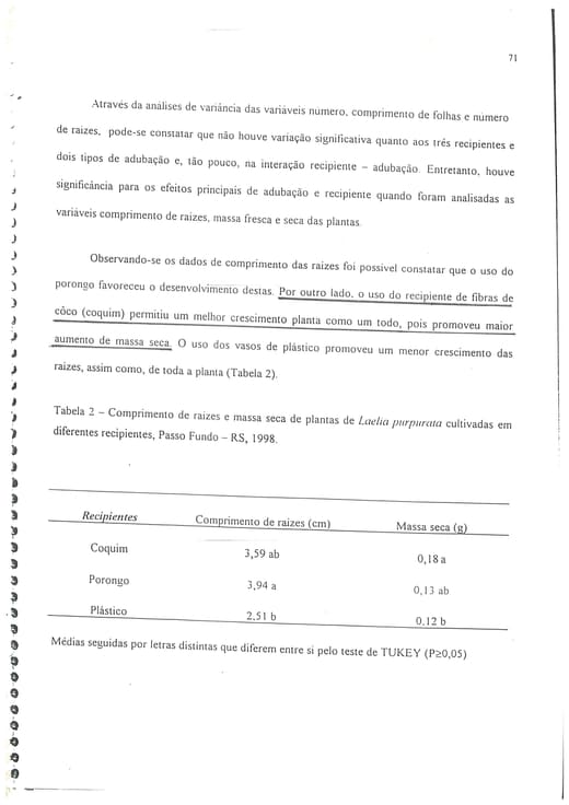 Página do estudo da Universidade de Passo Fundo com a tabela comparativa de recipientes