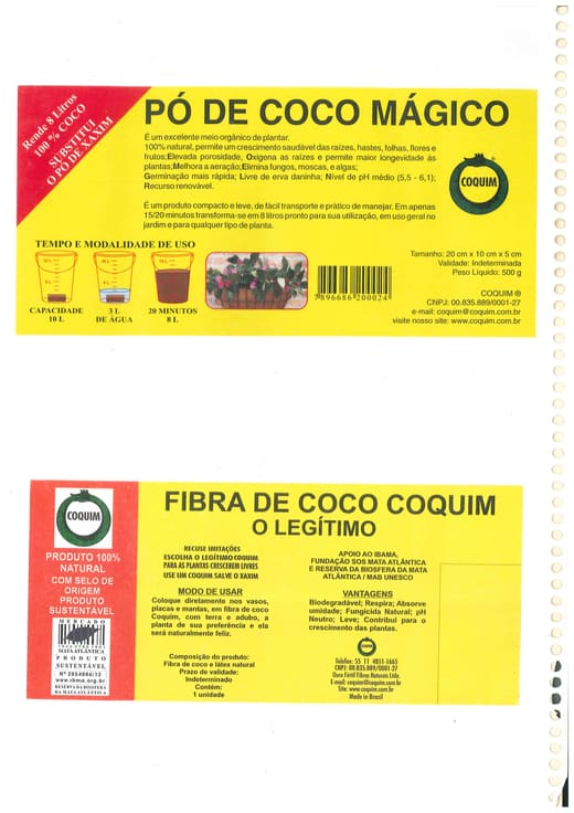 Rótulos do Pó de Coco Mágico e da Fibra de Coco Coquim